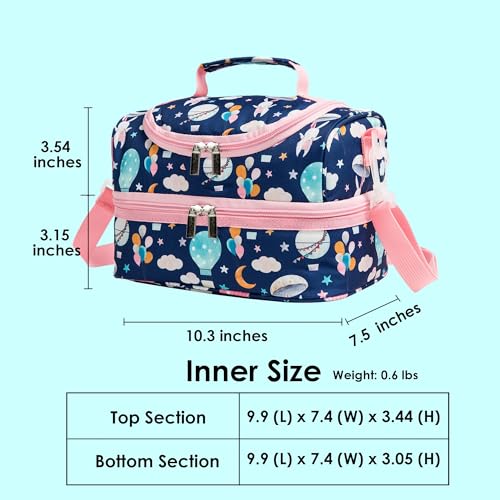 Insulated Kids Dual Compartment Lunch Bags Tote for Girls Boys Toddler Lunch Boxes Pre-School Toddler Kindergarten Picnic Camp Food Cooler Thermal with Strap (Balloon Bunny) - color: Balloon Bunny