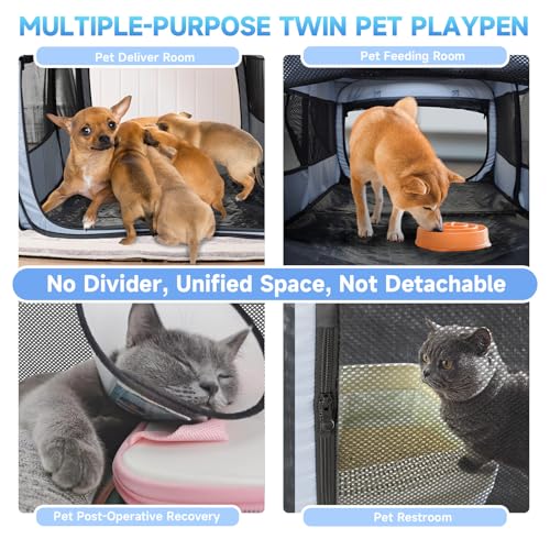 2-in-1 Dog Playpen, 58''Pop Up Cat Puppy Pet Playpen Indoor/Outdoor Cats Enclosed, Cat Dog Tent Crate Cage Kennel, Portable Playpen for Kitten, Small Animals Play Pen(No Divider, Unified Space) - color: Grey, size: M, 58.3"L x 30"W x 24.1"H