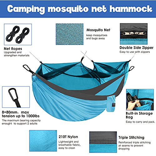 Gold Armour Camping Hammock - Camping Essentials, Double Hammock with Bug Net, Camping Gear Hammock for Outside, Hiking, and Travel (Sky Blue & Gray) - color: Sky Blue & Gray