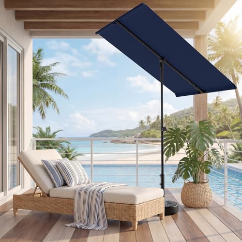 HOMSHADE 6x4ft Outdoor Balcony Umbrella - Flat Porch Pool Patio Umbrella Rectangular Canopy Shade UPF50+ UV Protection 360° Rotating & Tilting All Angles Applicable (Navy Blue, No Base) - color: Navy Blue