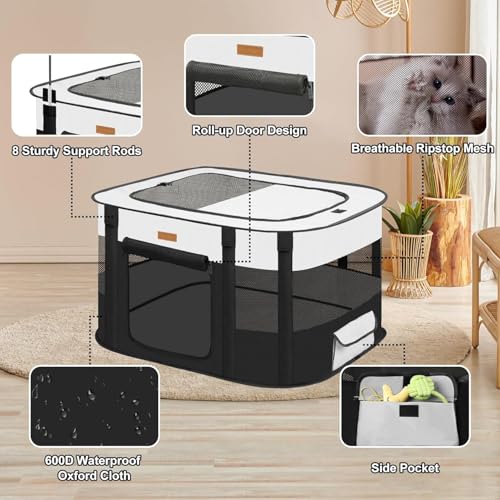 Dog Playpen - Foldable Cat Play Pens for Pubby,Kitten, Rabbit,Portable Pet Tent with Carring Bag for Indoor/Outdoor Travel Camping (Black-Large) - color: Black, style: Large