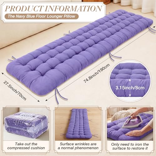 Wenqik Long Floor Cushion Large Floor Cushion with Brushed Cotton 74.8 x 27.5 x 3.15 in Jumbo Lounger Pillow for Outdoor Indoor Bay Window Meditation Yoga Reading Sleeping(Purple) - color: Purple