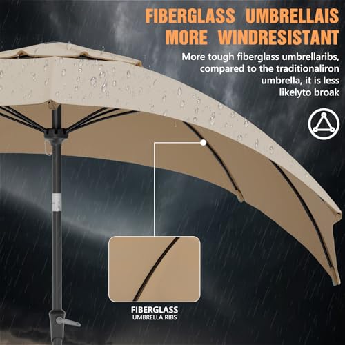 Outdoor Patio Umbrella, Table Umbrella with Push Button Tilt and Crank, 8 Ribs Market Umbrella - color: Beige-Fiberglass Ribs, size: 9FT