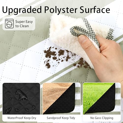 HX&OD Outdoor Picnic Blanket Extra Large, 80”x60” Waterproof Picnic Mat Foldable Camping Blanket Portable with Carry Strap for Beach Mat (Green) - color: Green&white, size: 80 x 60 inches