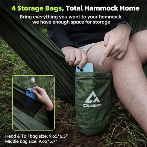 Camping Hammock with Mosquito Net, 2 Person Hammock Bug Net, Portable, Parachute Nylon for Outdoor, Camping, Hiking, Backpacking, Backyard, Beach, Travel (Hold Up to 500lbs) (Forest Green) - color: Forest Green