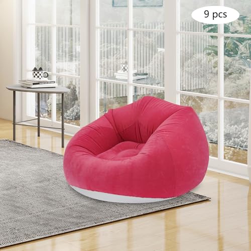 9pcs Inflatable Bean Bag Chairs, Inflatable Chairs for Adults with Foot Air Pump, Outdoor Blow-Up Camping Chairs, Lazy Sofa Folding Loungers Couch for Living Room Bedroom (Red) - color: Red