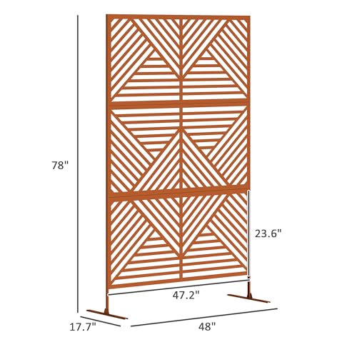 Outsunny Metal Outdoor Privacy Screen, 78" H x 48" W Decorative Privacy Fence Screen, Freestanding Outdoor Divider with Stand, Climbing Plant Trellis for Garden Walkway, Balcony, Patio, Rhombus Brown - color: Brown/Rhombus