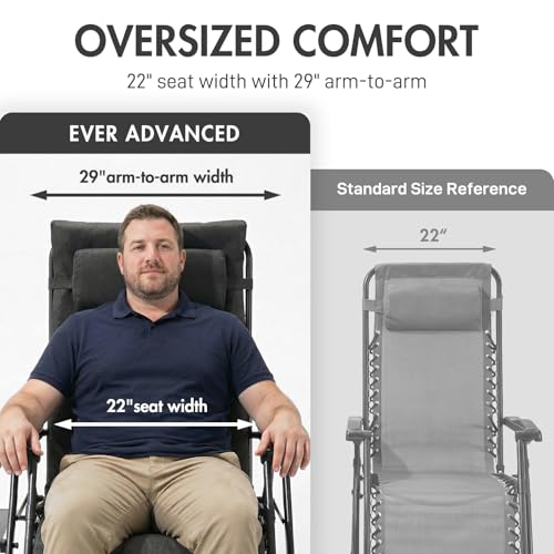 EVER ADVANCED Thick Padded Zero Gravity Chair, Oversized Reclining Lounge Chair with Adjustable Headrest & Cup Holder, Heavy Duty Support 350 lbs, Foldable for Camping, Lawn, Outdoor & Indoor - color: Black, style: 1 Pack