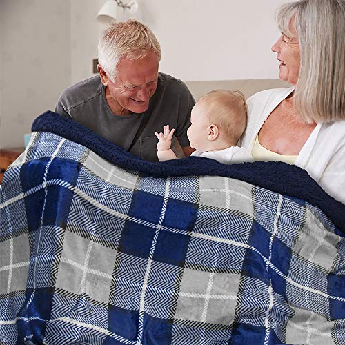 PAVILIA Waterproof Blanket for Couch, Sofa | Pet Protector for Large Dog, Puppy, Cat | Plush Soft Warm Fuzzy Sherpa Throw | Plaid Navy, 60x80 - color: Plaid Navy, size: 60x80 Inches