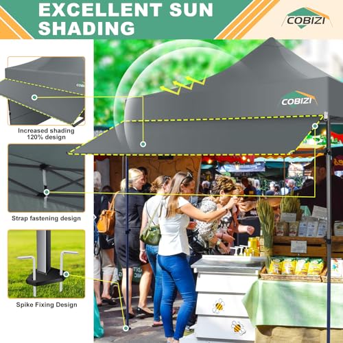 COBIZI 10x10 Pop Up Canopy Tent with Awning & Sidewalls, Heavy Duty Commercial 10X10 Canopy Tents Instant Waterproof, UPF 50+ Sun Shade for Outdoor, Parties, Markets (Gray) - color: Gray, size: 10x10FT with 3 Sidewalls & 1 Awning Cloth