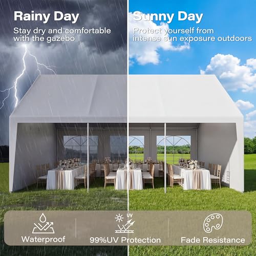 LAUSAINT HOME 20x20 Party Tent, Heavy Duty Waterproof Canopy with Removable Sidewalls & Roll-Up Door, Large White Event Shelter with Steel Frame for Wedding, Backyard, BBQ, Camping, for 25–50 People - size: 20x20