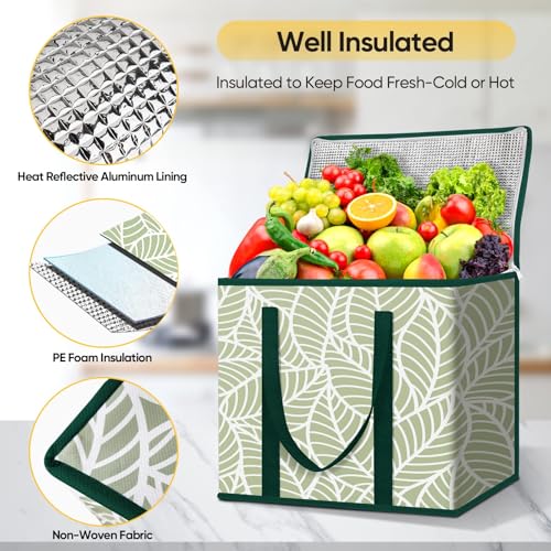 BALEINE 2Pk Insulated Reusable Grocery Bags, Collapsible Cooler Bag for Groceries, Heavy Duty Large Insulated Bag (16''x9''x13'', Antique Foliage) - color: Antique Foliage