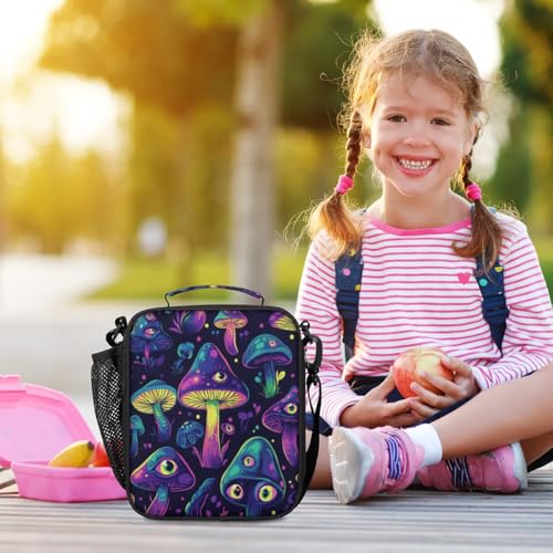 Mushroom Lunch Box for Kids Insulated Cooler Bag with Side Pocket Reusable Leakproof Lunchbox Tote for Work School Picnic Travel - color: Mushrooms
