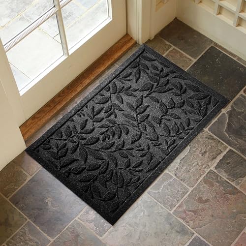 Black Leaves Outdoor Indoor Entrance Doormats, Absorbent Durable Heavy Duty Welcome Front Door Mat,Thick Natural Rubber Back,Easy Clean Entryway Mat 17x30 Inch, Low Profile - color: Leaves-black, size: 1'5" x 2'6" (Rectangular)