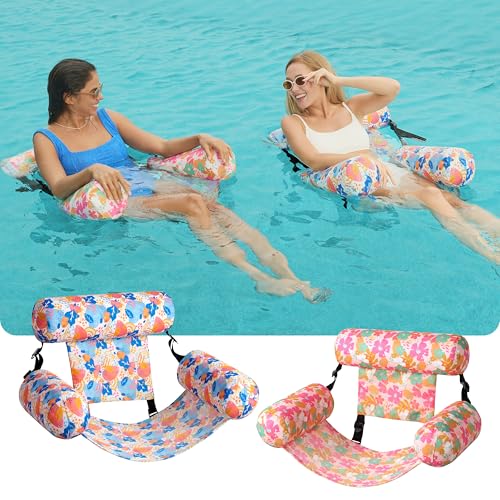SLOOSH Inflatable Pool Floats Adult,2 Packs Floating Lounge Chairs,Blow up Pool Noodles for Adult Heavy Duty,Floating Chair for Party Summer Water Beach Lake Fun - style: Tropical Flowers
