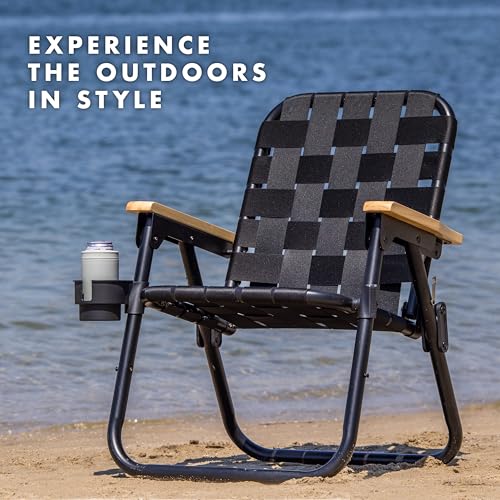 GoSports WOVN Beach Backpack Chair - 9 Styles Available - Premium Folding Camping Chair - color: Black