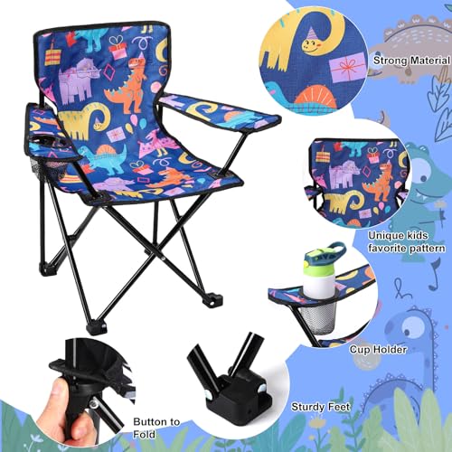 KABOER Kids Outdoor Folding Lawn and Camping Chair with Cup Holder and Carrying Bag, Children's Camping Chairs - color: Multicolor Dinosaur