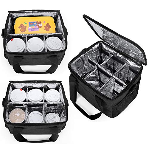Trunab Reusable 6 Cups Drink Carrier for Delivery Insulated Drink Caddy with Handle and Shoulder Strap, Adjustable Dividers, Beverages Carrier Tote Bag, for Daily Life Takeout, Outdoors, Travel - color: Black, size: 6-Cups