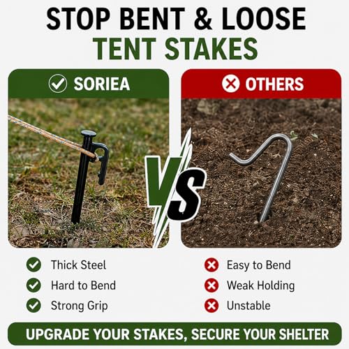 SORIEA 6 Inch Tent Stakes, Small Steel Tent Pegs for Camping, Garden, Lawn, Lightweight Ground Stakes for Easy Setup 2 Pack - size: 15cm