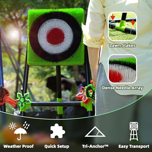 BunnyBoo Family Axe Throwing Game for Backyard Fun - color: green, size: 17" Bristle Target