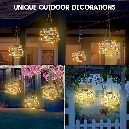 2 Pack Butterfly Solar Lights Outdoor Hanging Lantern with Handle, Solar Powered Butterflies Garden Decor for Outside Patio Yard Porch Pathway Butterfly Gifts for Women (Warm White LED Lights) - color: butterfly lantern