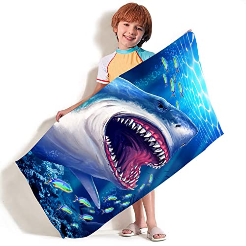 Bonsai Tree Shark Beach Towel, Cool Ocean Fishes Microfiber Bath Towel, Blue Sea Sand Free Quick Dry Travel Towels for Mens Women Adults, 30" X 60" - color: Shark, size: 30"x60"