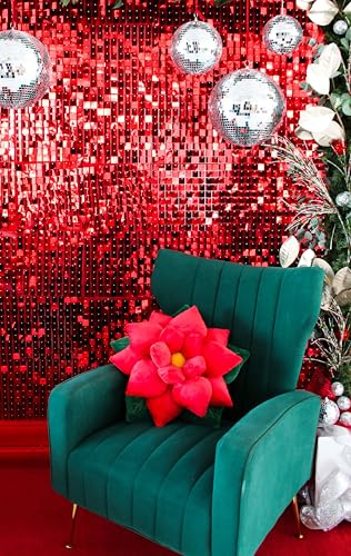 Green Philosophy Co. Poinsettia Plush Throw Pillow - Christmas Red Flower Shaped Accent Cushion | Unique Christmas Decor & Gift - color: Christmas Red