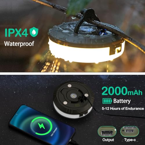 Sutaig 2-Pack Camping String Lights, 4 in 1 Outdoor Camping Lantern with 8 Lighting Modes(32.8Ft), Quick 30s Recovery, Waterproof, Type-C Fast Charging, Portable Lights for Camping/Yard/Hiking - style: Green