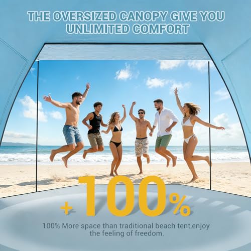 Elegear CumbreX™ Beach Tent Sun Shelter with Canopy, 6-8 Person Beach Tent, Easy Setup UPF 50+ UV Protection Portable Lightweight Double Silver Coating Cabana Sun Shade Shelter - Sky Blue - color: Sky Blue, size: 6-8 Person