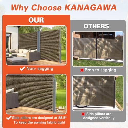 KANAGAWA 71'' x 236'' Retractable Side Awning - Folding Patio Privacy Screen | Waterproof & UV-Resistant Outdoor Shade Divider for Patio, Garden, Balcony & Commercial Use(Mocha) - color: Mocha, size: 71'' x 236''