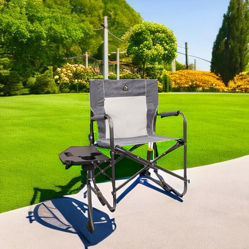 GCI Outdoor Freestyle Rocker Portable Folding Rocking Chair, Outdoor Camping Chair with Side Table - color: Heathered Pewter, style: Freestyle Rocker W/ Side Table