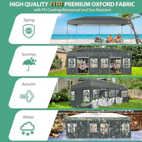 COBIZI 10x20 Pop Up Canopy with 6 Sidewalls One Push Setup Outdoor Event Shelter Waterproof UPF 50+ Gazebo Tent with Carry Bag,Air Vent,Sandbag for Commercial, Wedding, Party,Grey - color: Grey(1-year warranty), size: 10x20ft With 6 Sidewalls