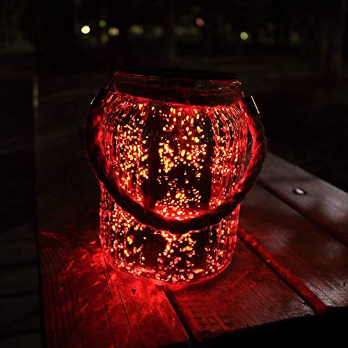 Hanging Solar Lantern Lights Outdoor 2 Pack,20 LED Solar Mercury Glass Mason Jar Hanging Lights Waterproof for Tree, Table, Yard, Garden, Patio, Holiday Party Outdoor Decor, Color Changing - style: Multi-colored