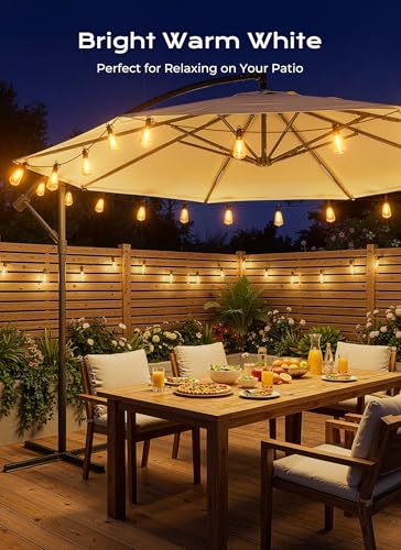 Brightown 58FT Solar String Lights Outdoor Waterproof with Remote, 25+1 LED Shatterproof Bulbs, Dimmable & Timable, 3 Light Modes - Commercial Grade Patio Lights for Garden Backyard Party Decor - size: 58FT(25 Sockets)
