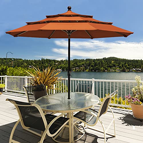 EliteShade USA 10-Year-Non-Fading 9ft 3-Tier Market Patio Umbrella, Commercial Grade Outdoor Table Umbrella with Crank Open, Windproof & UPF 50+ UV Protection, Heavy Duty Ventilation for Garden, Deck, Pool, Backyard, Beach & Bistro, Rust - color: Rust, st