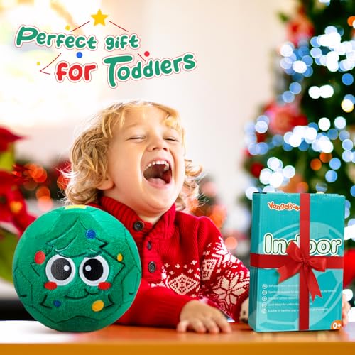 VangeBow Silent Indoor Soccer Balls for Toddlers 1-3, Inflatable Soft Plush Baby Toddler Soccer Ball Toys Gifts for 1 2 3 4 5 Year Old Boy Girl First Birthday Gift (Christmas Tree, Pump Include) - style: Christmas Tree