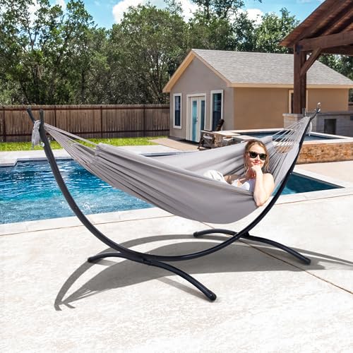 SUNCREAT Stand Alone Hammocks for Outside, 2 Person Self Standing Hammock, Light Gray - color: Light Gray