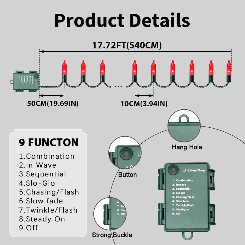 LAMPHOME 50 LED Red Valentine Lights,Christmas Lights 16 FT Mini String Light with 9 Modes & 6 Hour Timer, Battery Operated for Indoor Outdoor Patio Garden Party Tree Valentine's Day Decoration - color: Red, size: 50 Count