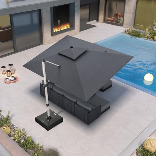 PURPLE LEAF 9' X 12' Cantilever Outdoor Patio Umbrella Large Heavy Duty 360° Rotation Double Top Offset Rectangular Umbrellas for Backyard Deck Pool, Cast Slate - color: Cast Slate, size: 9' X 12'