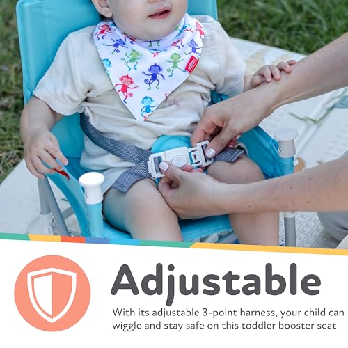 Nuby Pop-Up Booster Seat with Removable Tray - 6+ Months - Portable Booster Seat for Floor for Indoor/Outdoor Use - 3-Point Safety Adjustable Straps - Summer Travel Essentials - Safari - color: Safari
