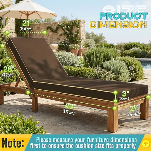 Outdoor Chaise Lounge Cushions 2 Pack, Patio Lounge Chair Pads with Removable Washable Cover, Quick Dry Foam Cushions for Pool, Lawn, Deck(2, Coffee Brown（72X21X3in）) - color: Coffee Brown（72x21x3in）