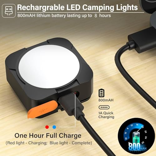 Rechargeable Camping Lights FLY2SKY 6Pcs Black Tent Lights Mini Flashlight Portable LED Camping Lantern Survival Gear Camping Accessories for Hiking Backpacking Fishing Hurricane Emergency Outage - style: 6 Pcs Black