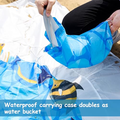 6.5 X 6.5 Ft Baby Beach Pool, 2 in 1 Portable Kids Beach Play Pool Puddle Toddler Beach Blanket and Kiddie Pools Blue Cartoon Childs Sand Pit Paddling Pools with Water Bag for Boy Girl Outdoor Camping - size: Square 2m x 2m/6.5ft x 6.5ft