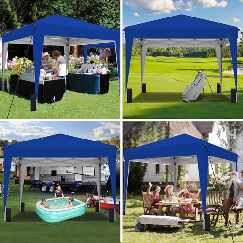 SANWAY 10x10 Pop up Canopy Tent, One-Button, Outdoor Instant Canopy Protable for Events, Camping, Parties, Vendor, Beach Tent - Blue - color: Blue