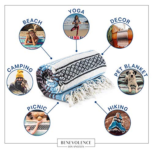Benevolence LA Authentic Handwoven Mexican Blanket | Yoga Blankets, Outdoor, Picnic, Beach, Camping | Equestrian Saddle | Serape 50x70 inches - Sky Blue, Pack of 1 - color: Sky Blue