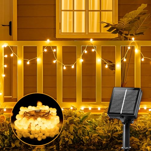 Brightown Solar String Lights Outdoor Waterproof, 19.6Ft 60 LED Globe Solar Patio Lights, 8 Modes Balcony Lights for Yard Patio Tree Canopy Party Camping Balcony - color: Warm White, size: 60 LED-Globe