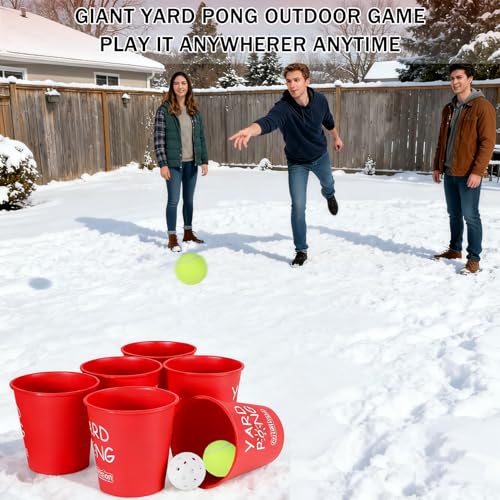 Giant Yard Pong Outdoor Game for Adults & Family, Yard Toss Throwing Game for Beach, Camping Party, Lawn Yard Game with 12 Premium Buckets & 4 Balls, Portable Durable Carry Bag