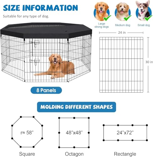 Pet Playpen Dog Pen Foldable Dog Exercise Fence 8 Panels 30 Inch Kennels Pet Playpen Options Ideal for Pet Medium Animals Outdoor Indoor (Playpen with Top Cover) - style: 24'' x 30'' with Top cover