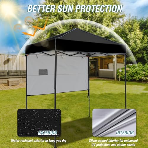 EAGLE PEAK 6x4 Instant Pop Up Canopy Tent with 1 Half Wall Panel, Straight Leg Sun Shelter, Portable Canopy with Carry Bag for Camping, Beach & Sports, Black - color: Black, size: Half Wall