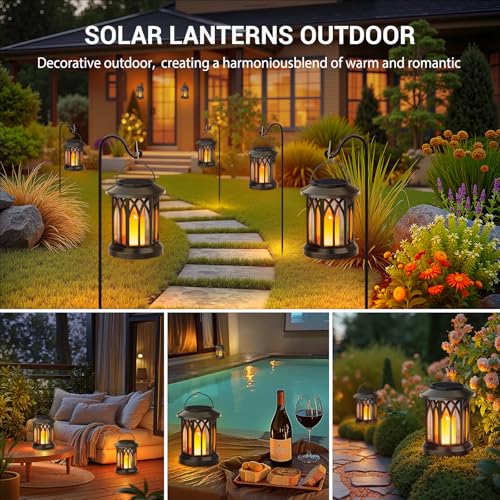 KOOPER 4 Pack Solar Lantern Outdoor Lights, Hanging Solar Lanterns Outdoor Waterproof, Christmas Gifts LED Flickering Flameless Candle Mission Lights for Yard Table Garden (Black) - size: 4 Pack, style: Candle